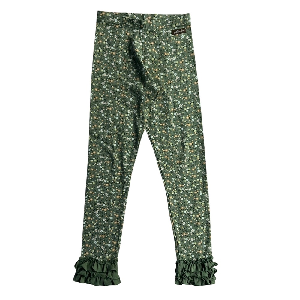 Matilda Jane Girls Green Floral Ruffle Hem Leggings Size 12 Pants Olive Ditsy